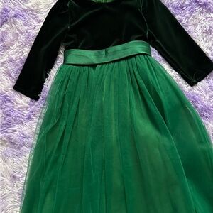Emerald Green Velvet & Tulle Midi Dress